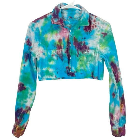 Madewell Tops - Madewell Tie Dye Crop Button Down Shirt Womens Size XS Top Handmade Blue Multi